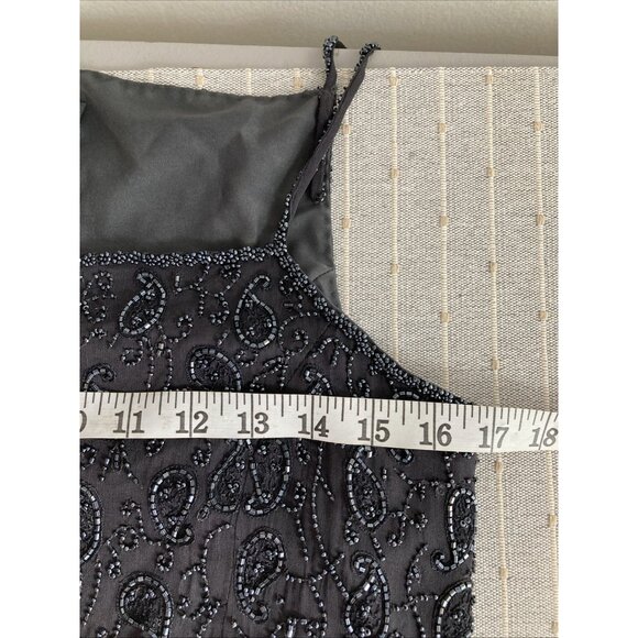 Vtg Laurence Kazar Top Black Beaded Paisley Evening Lined Silk Tank Whimsigoth M - Picture 10 of 12